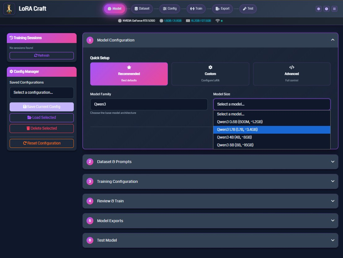 Model Selection Interface
